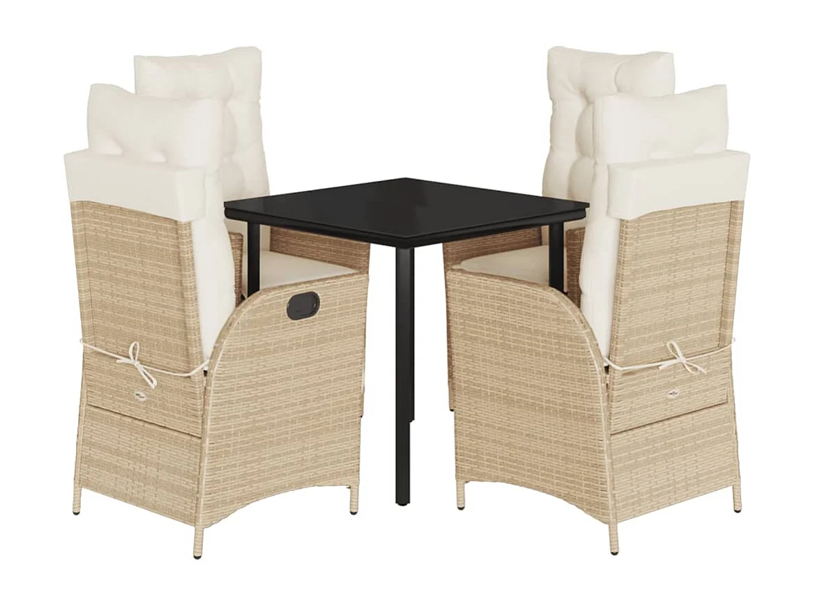 Set da Pranzo da Giardino 5 pz con Cuscini Beige in Polyrattan