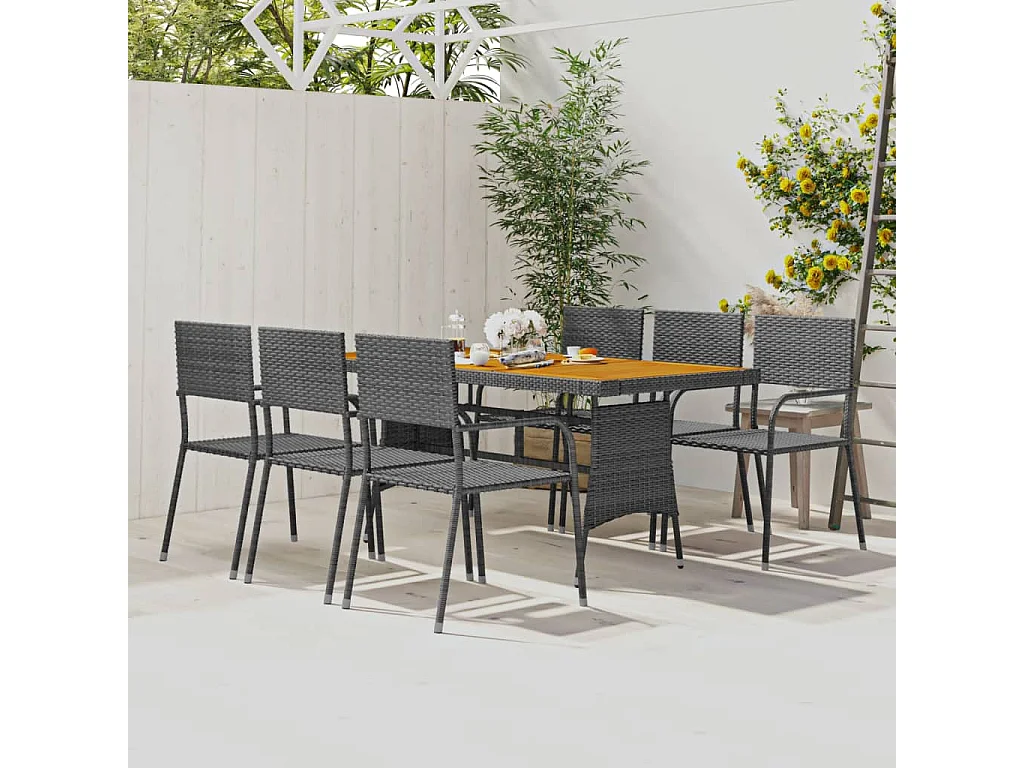 7-tlg. Garten-Essgruppe Poly Rattan Grau