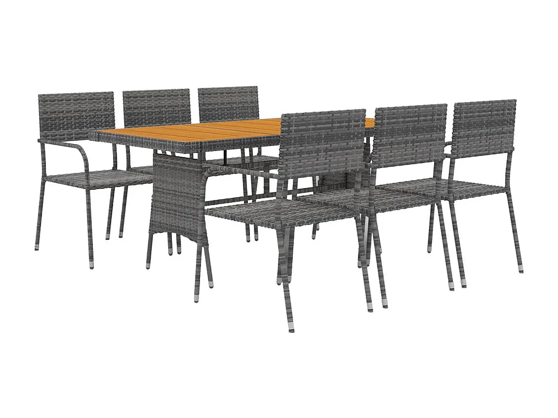 7-tlg. Garten-Essgruppe Poly Rattan Grau