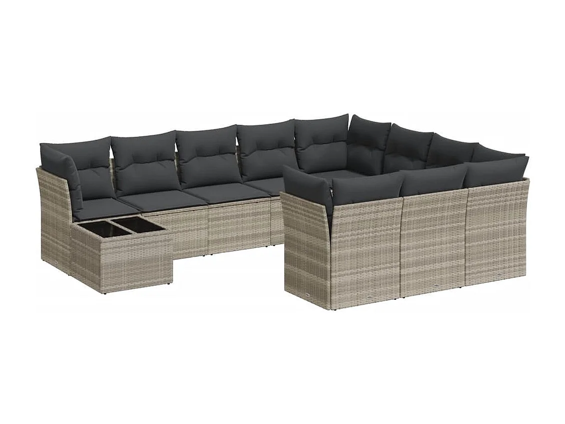 11-tlg. Garten-Sofagarnitur mit Kissen Hellgrau Poly Rattan