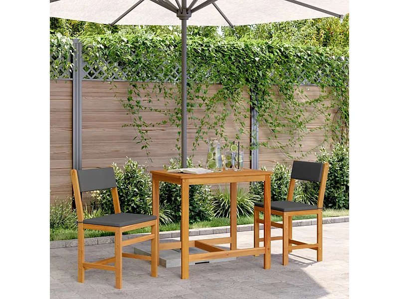 Set da Balcone 3pz con Cuscini in Legno Massello di Acacia