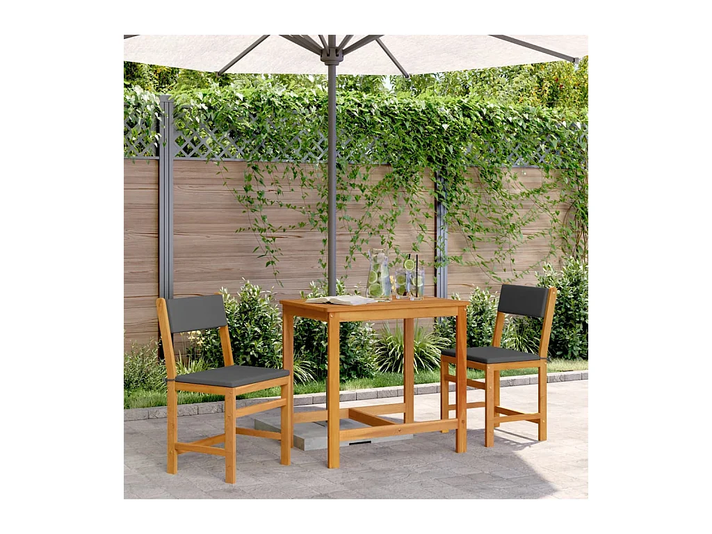 Ensemble de balcon avec coussins 3 pcs bois massif d'acacia