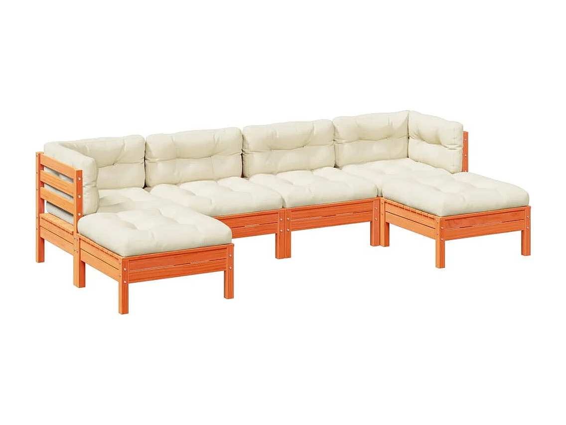 Salon de jardin 6 pcs avec coussins cire marron bois pin massif