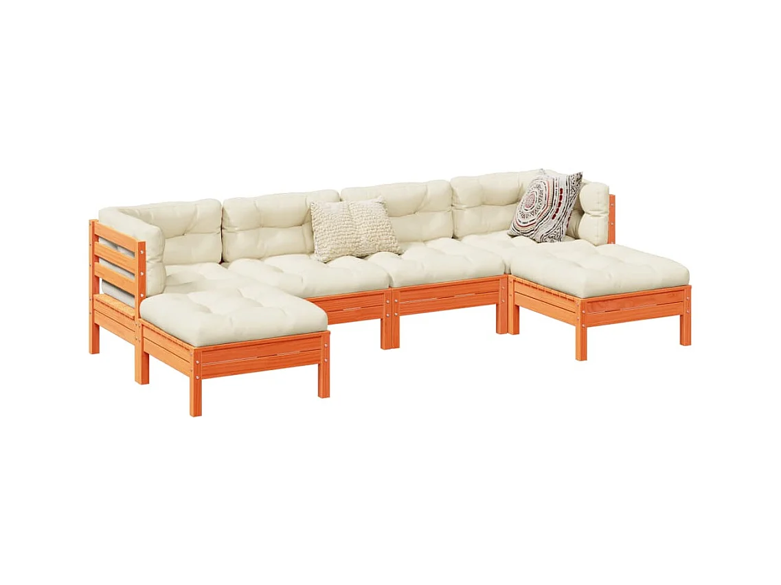 Set Divani Giardino 6pz con Cuscini Marrone Cera Massello Pino
