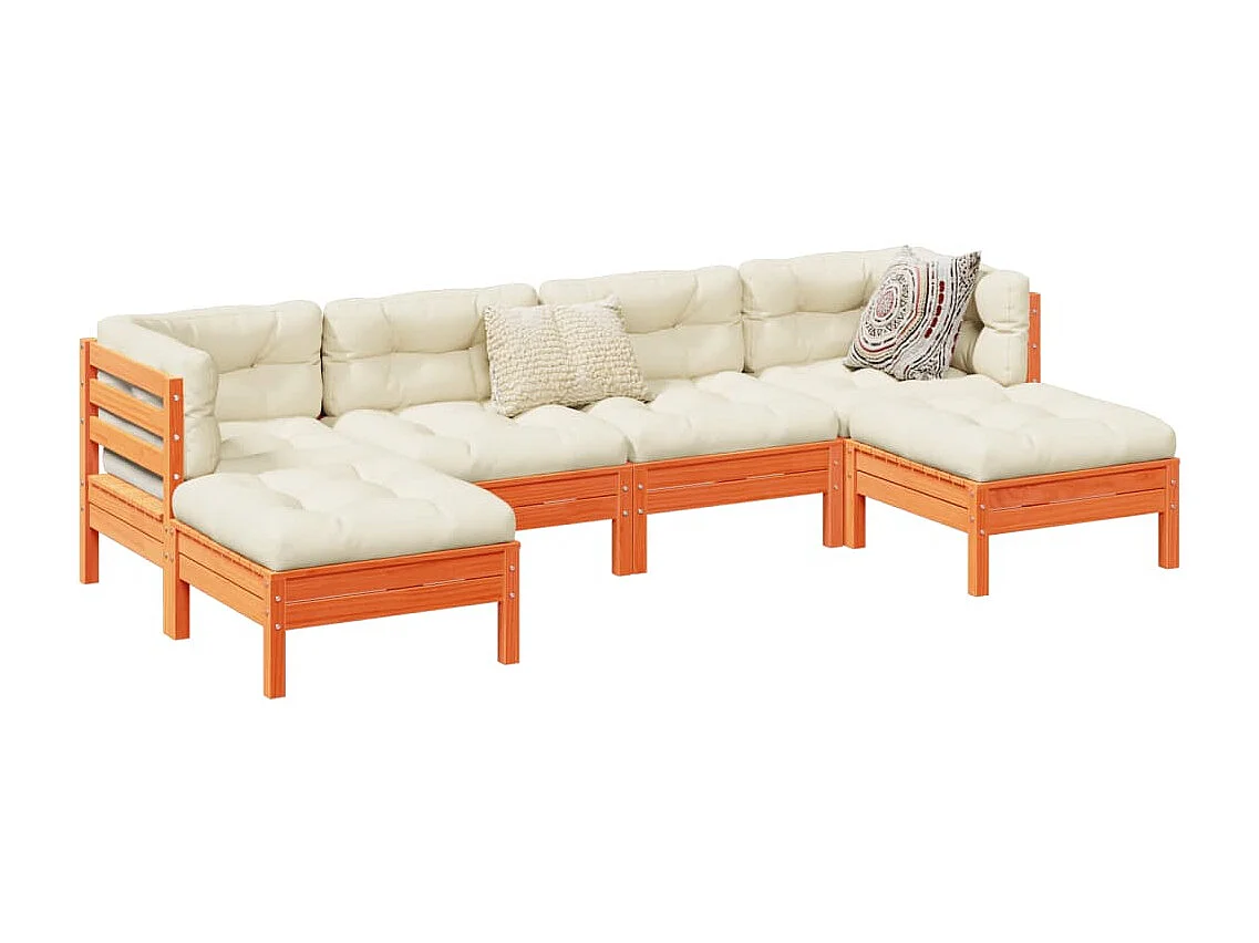 Salon de jardin 6 pcs avec coussins cire marron bois pin massif