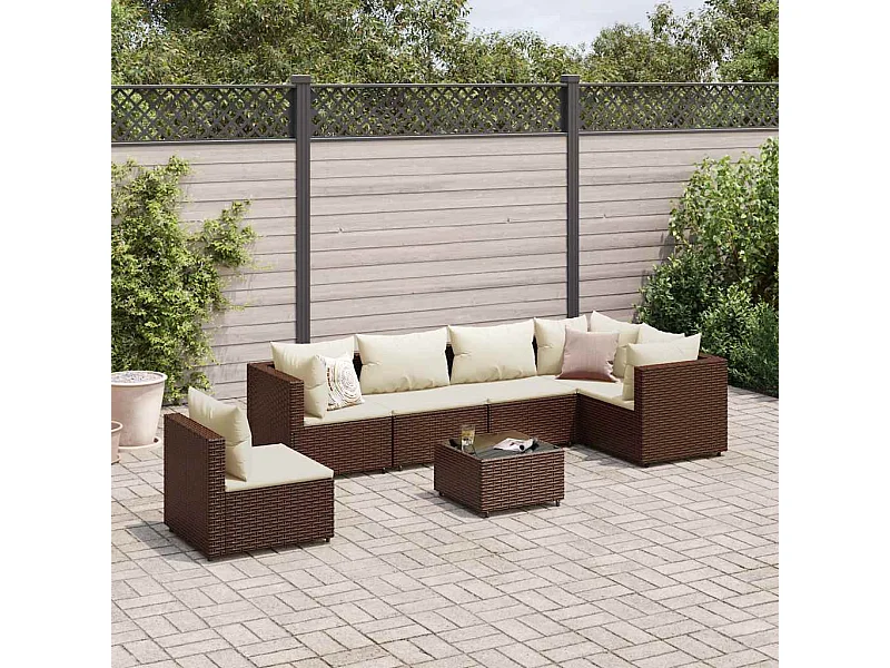Set Divani da Giardino 7 pz con Cuscini in Polyrattan Marrone