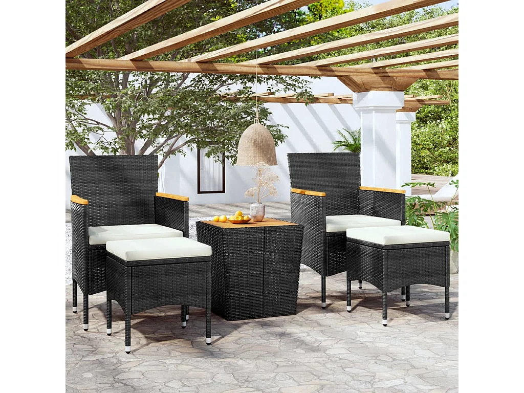 Ensemble de bistro de jardin 5pcs Résine tressée et acacia Noir