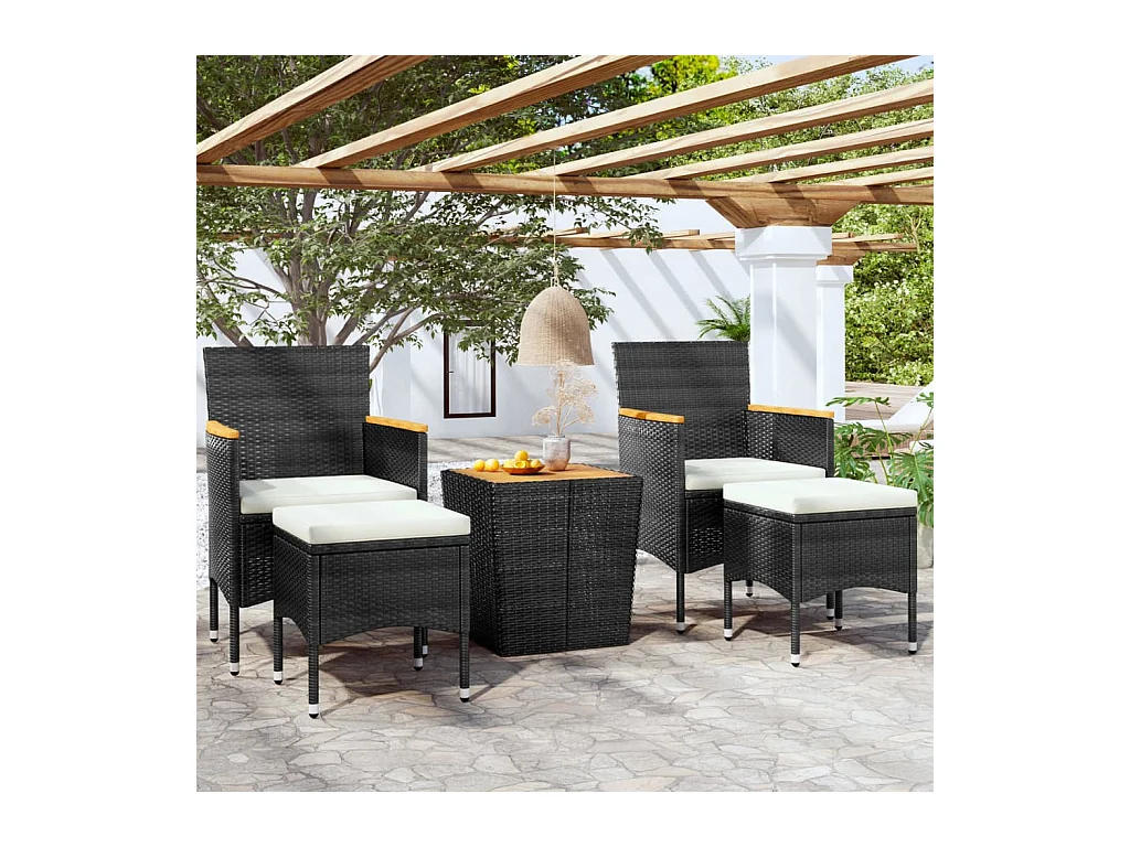 Set Bistrot per Giardino 5 pz Polyrattan e Massello Acacia Nero