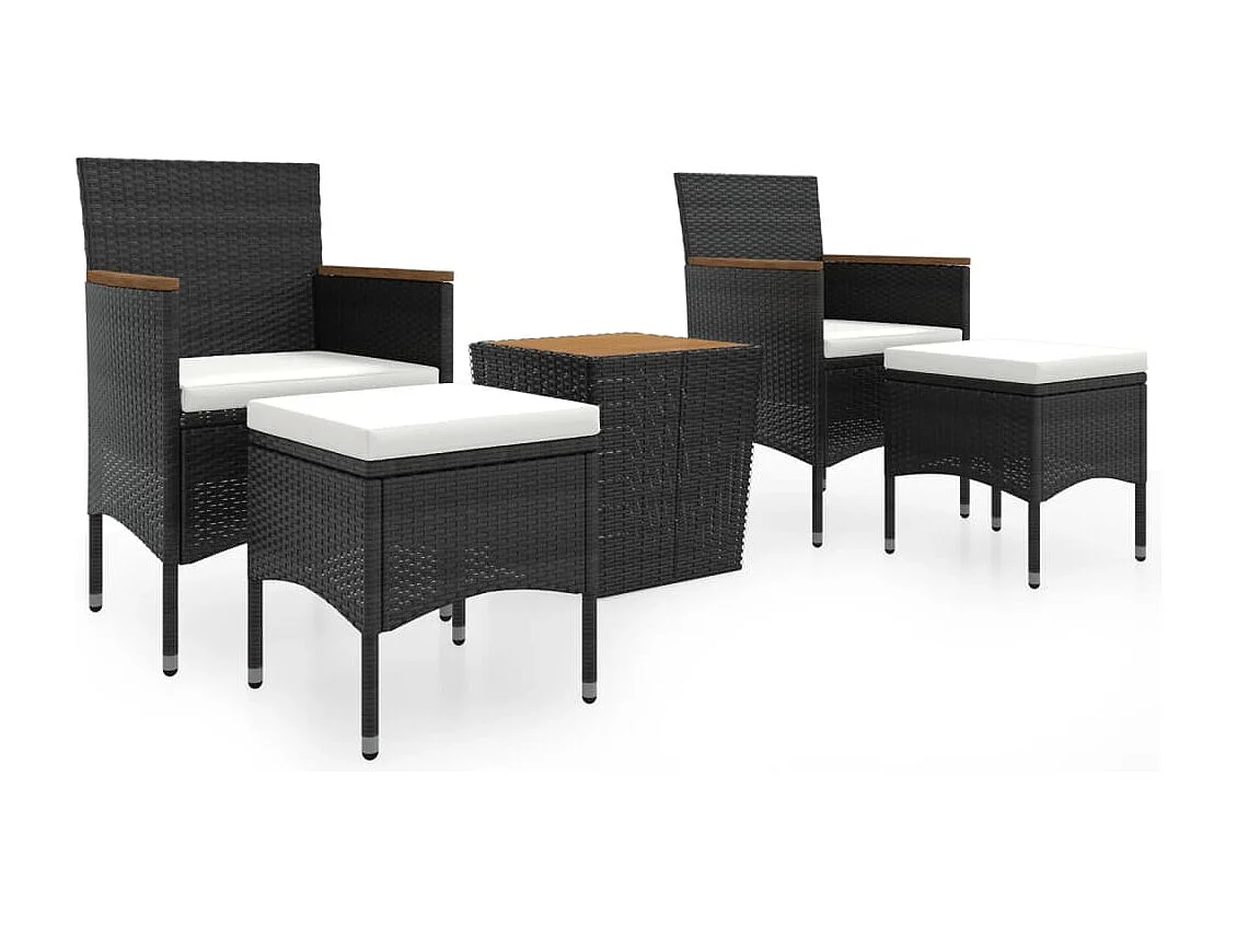 Ensemble de bistro de jardin 5pcs Résine tressée et acacia Noir