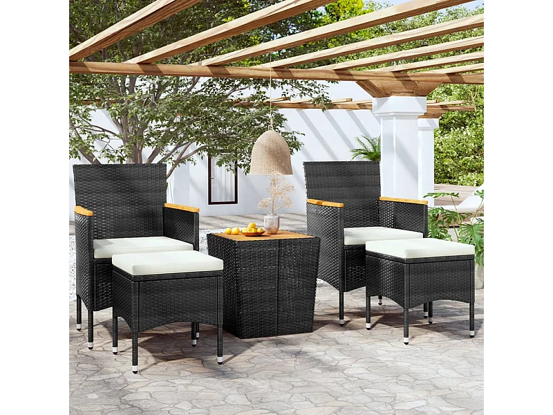 Ensemble de bistro de jardin 5pcs Résine tressée et acacia Noir