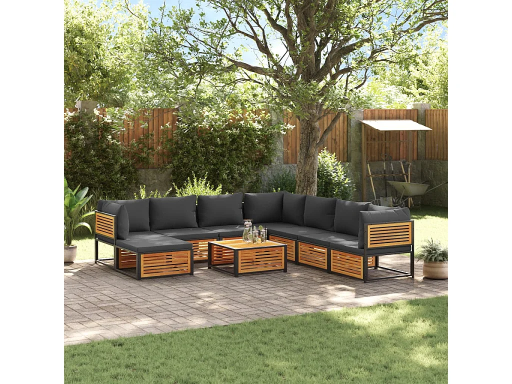 9-tlg. Garten-Sofagarnitur mit Kissen Massivholz Akazie
