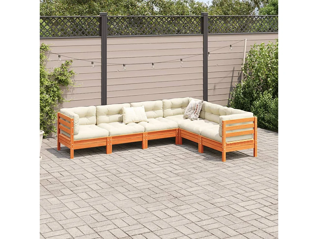 6-tlg. Garten-Sofagarnitur mit Kissen Wachsbraun Kiefernholz