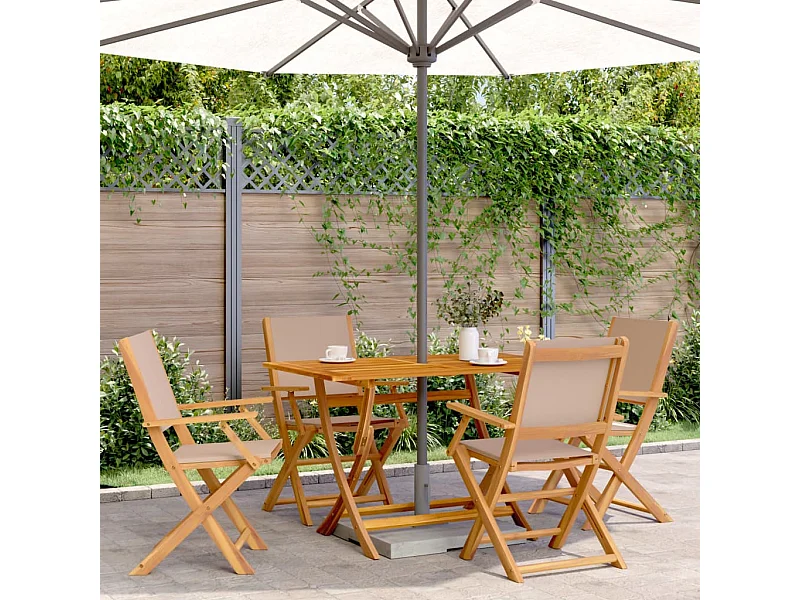 Set da Pranzo da Giardino 5 pz Tortora Tessuto e Legno Massello