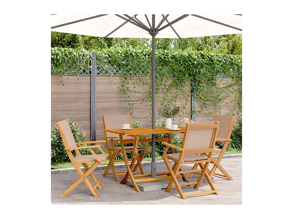 Set da Pranzo da Giardino 5 pz Tortora Tessuto e Legno Massello