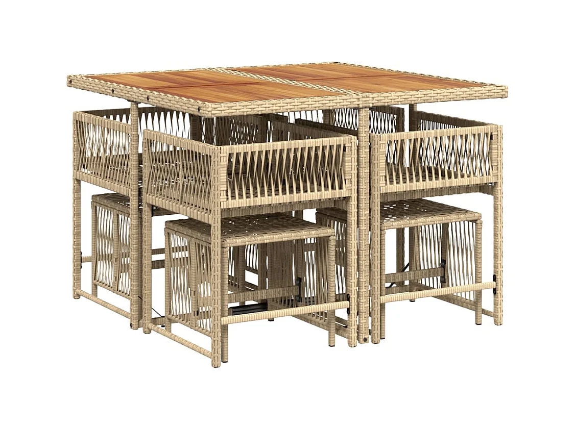 Ensemble à manger de jardin et coussins 9 pcs beige Poly rotin