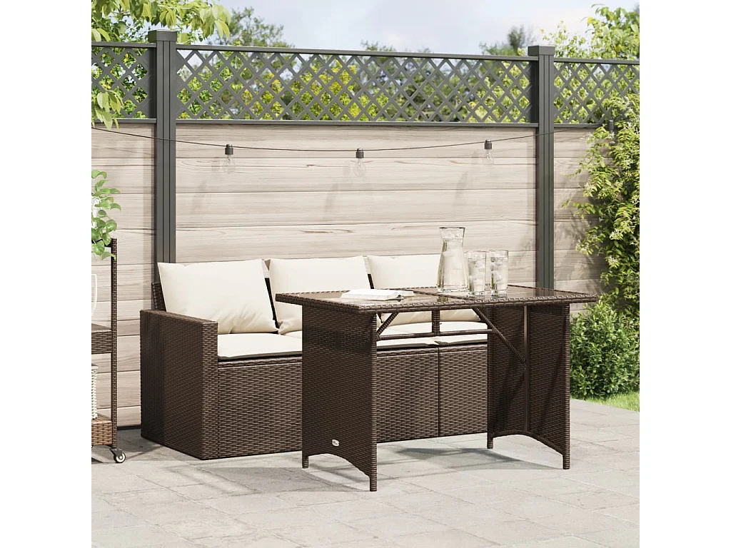 2-tlg. Garten-Essgruppe mit Kissen Braun Poly Rattan