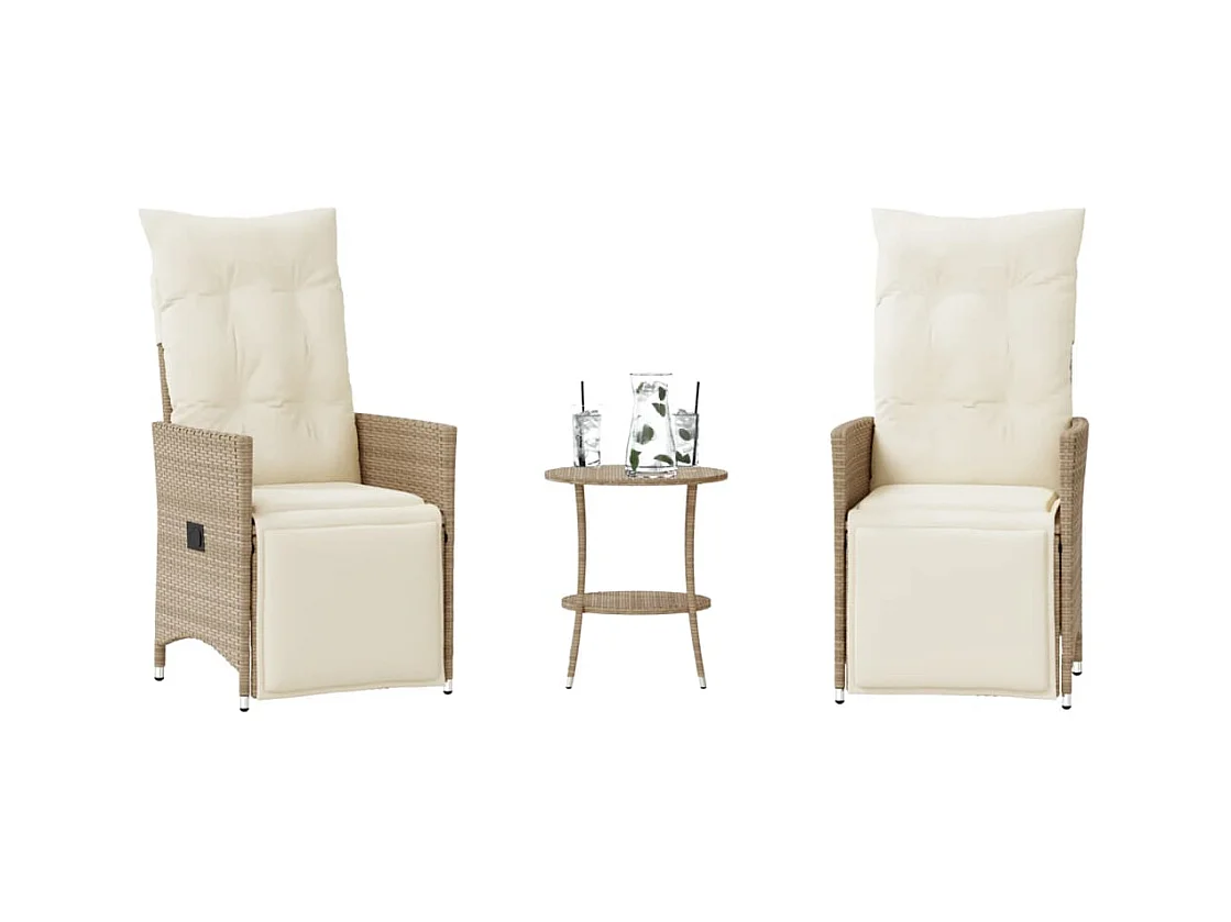 Set da Bistrò 3 pz con Cuscini Beige in Polyrattan