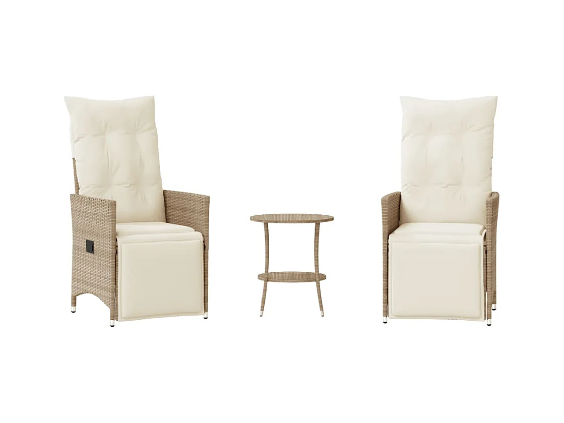 Ensemble de bistro 3 pcs avec coussins beige résine tressée