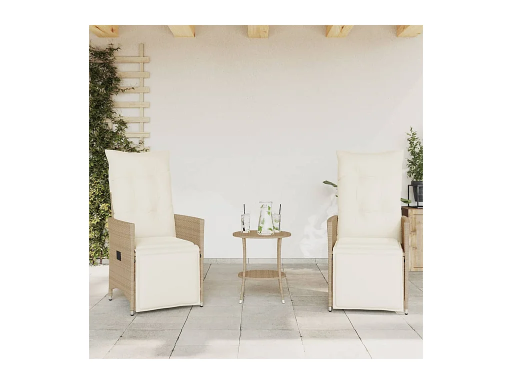 Ensemble de bistro 3 pcs avec coussins beige résine tressée