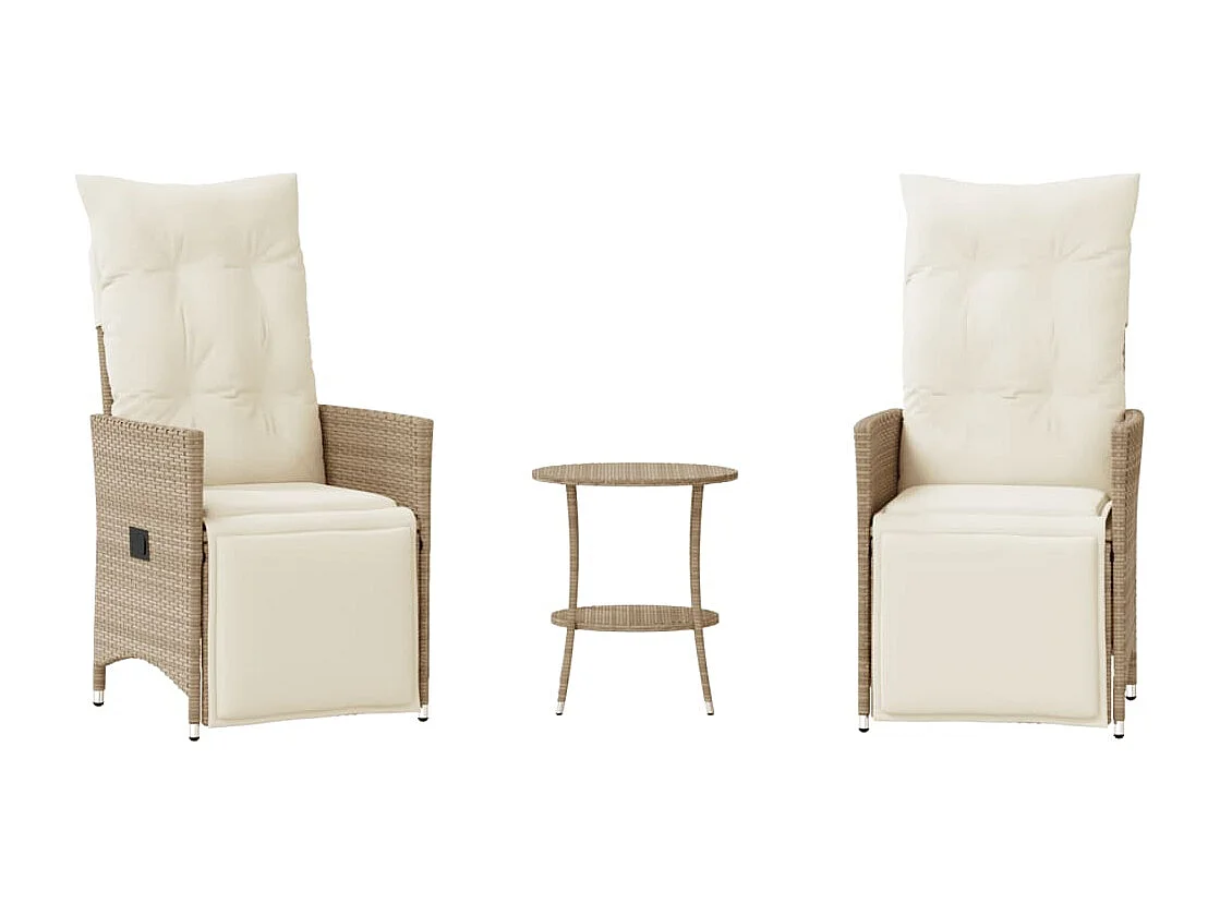 Ensemble de bistro 3 pcs avec coussins beige résine tressée