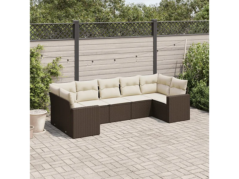 Set Divani da Giardino 7 pz con Cuscini Marrone in Polyrattan