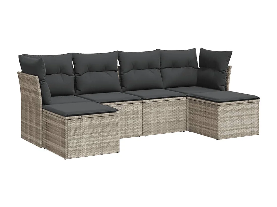 Set de sofás de jardín 6 pzas y cojines ratán sintético gris