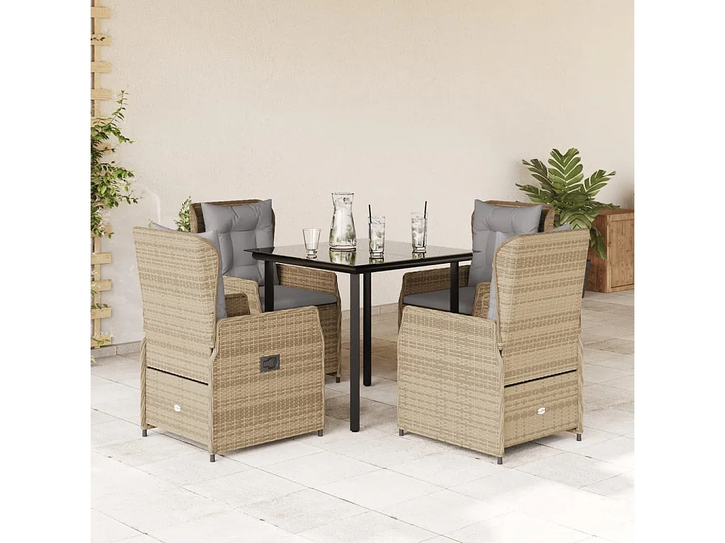 Ensemble à manger de jardin avec coussins 5pcs Beige poly rotin