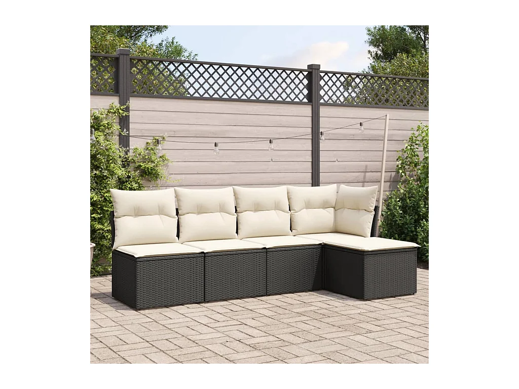 Set Divani da Giardino 5 pz con Cuscini in Polyrattan Nero