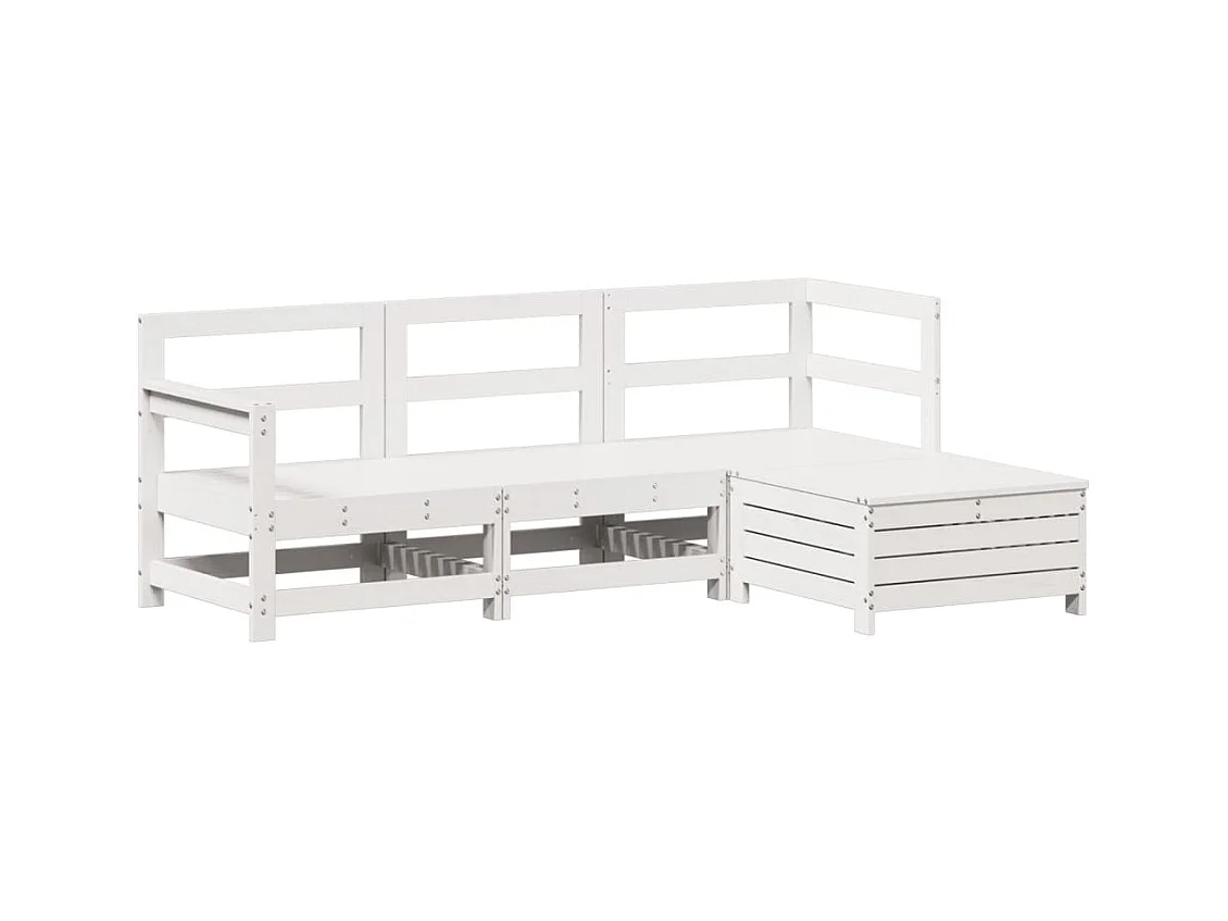 Salon de jardin 4 pcs blanc bois de pin massif