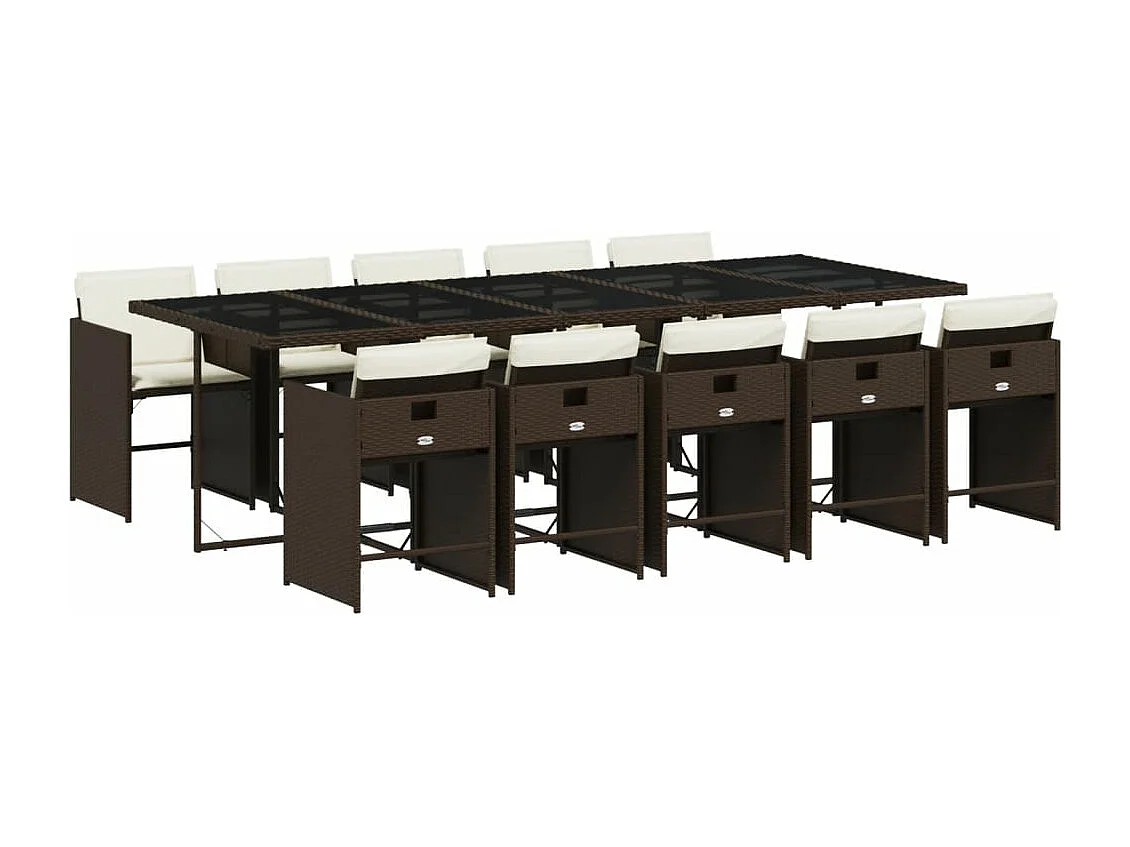 Ensemble à manger de jardin et coussins 11 pcs marron rotin