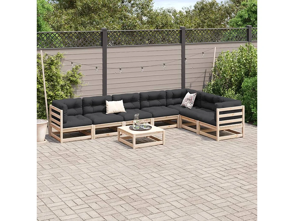 Salon de jardin 8 pcs bois de pin massif