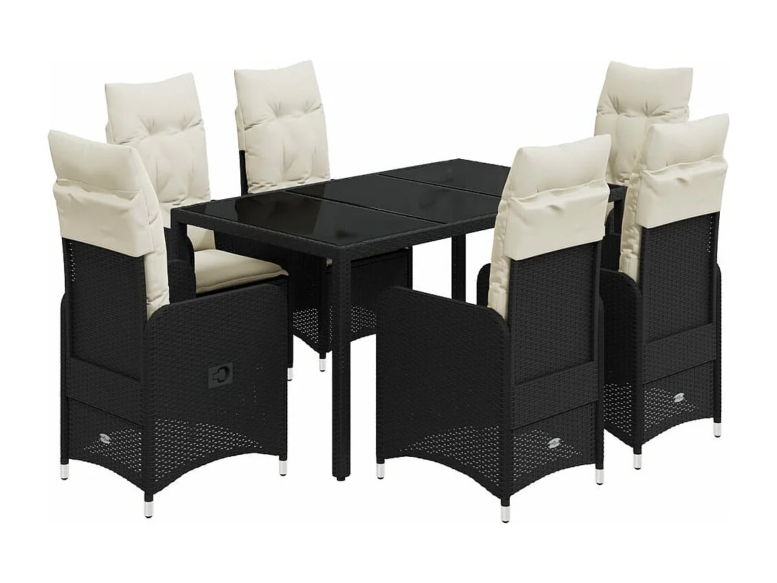 Ensemble de bistro de jardin 7 pcs coussins noir poly rotin