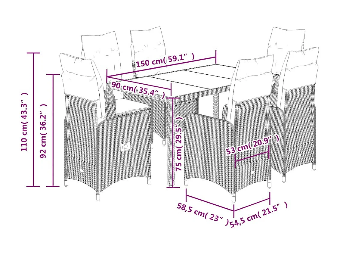 7-tlg. Garten-Bistro-Set mit Kissen Schwarz Poly Rattan