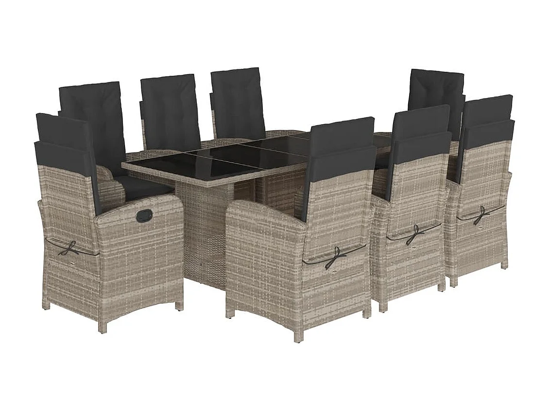 Set comedor de jardín 9 pzas cojines ratán sintético gris claro