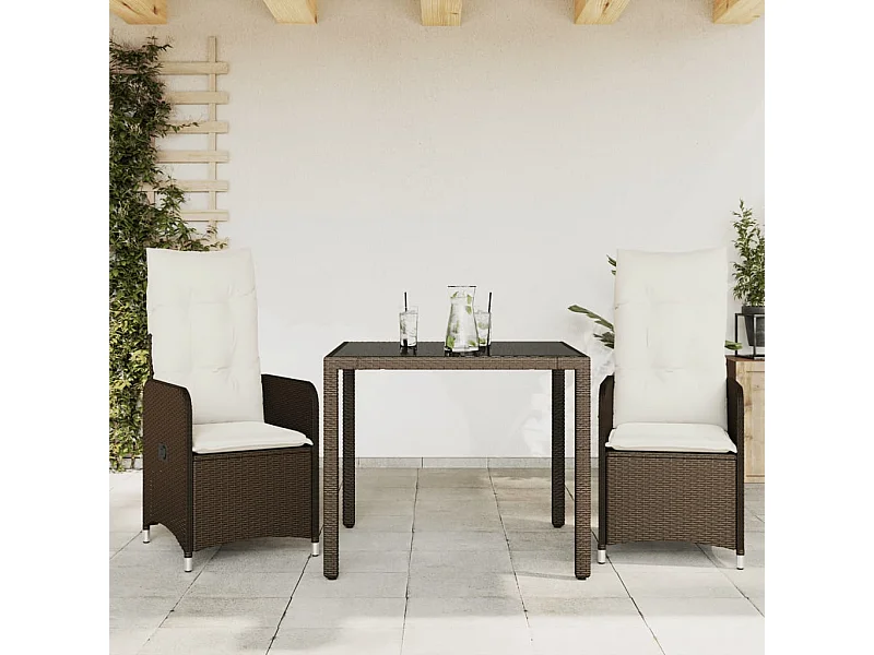 Ensemble de bistro de jardin 3 pcs coussins marron poly rotin