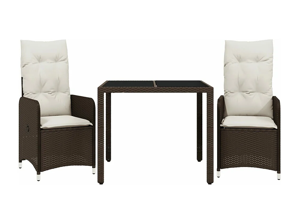 Ensemble de bistro de jardin 3 pcs coussins marron poly rotin