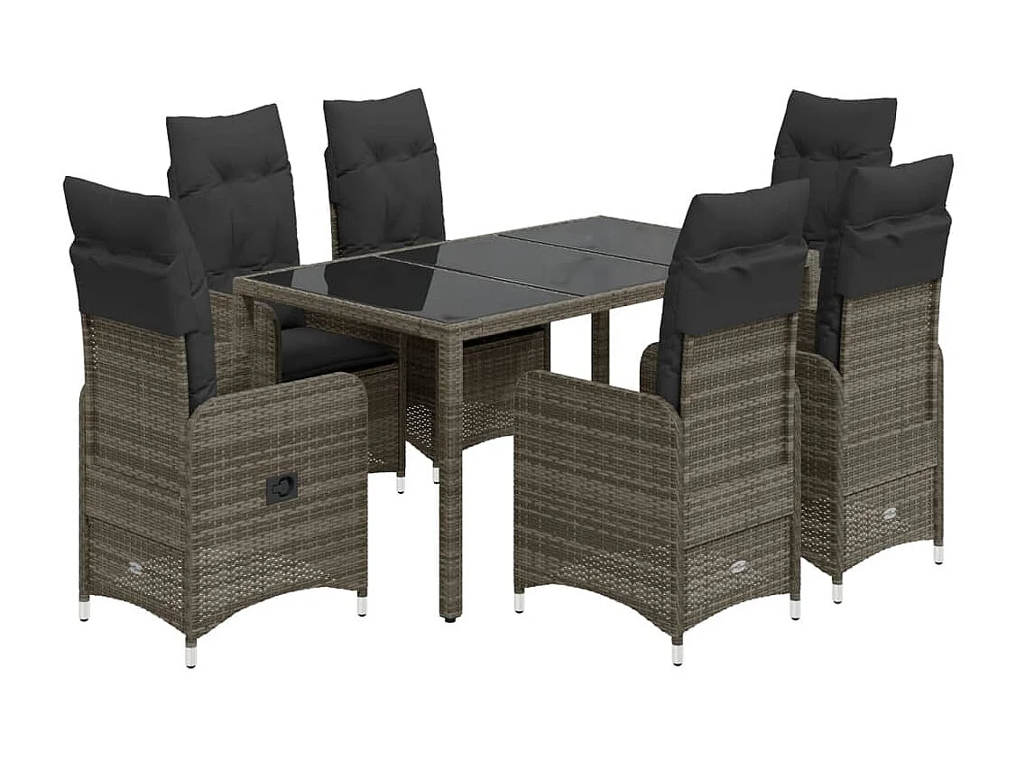 Ensemble de bistro de jardin 7 pcs coussins gris poly rotin