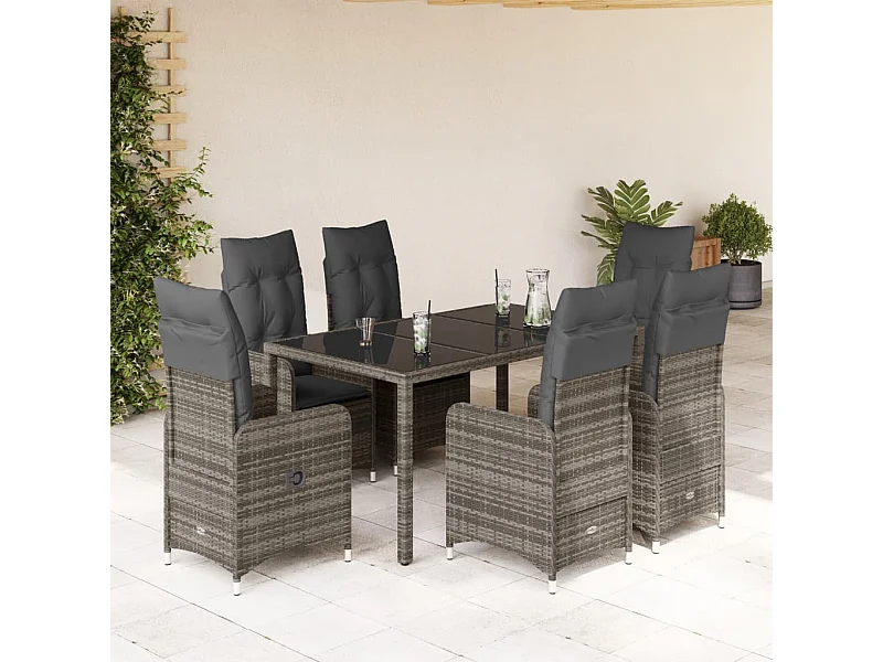 Ensemble de bistro de jardin 7 pcs coussins gris poly rotin
