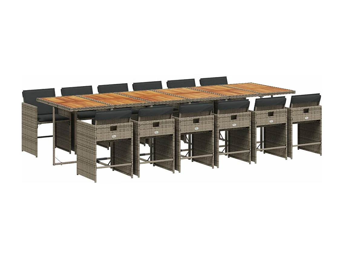 Ensemble à manger de jardin coussins 13 pcs gris résine tressée