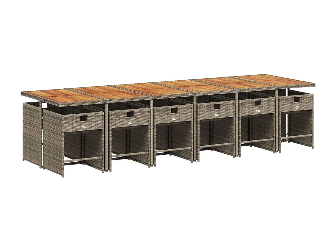 Set da Pranzo da Giardino 13pz con Cuscini Grigio in Polyrattan