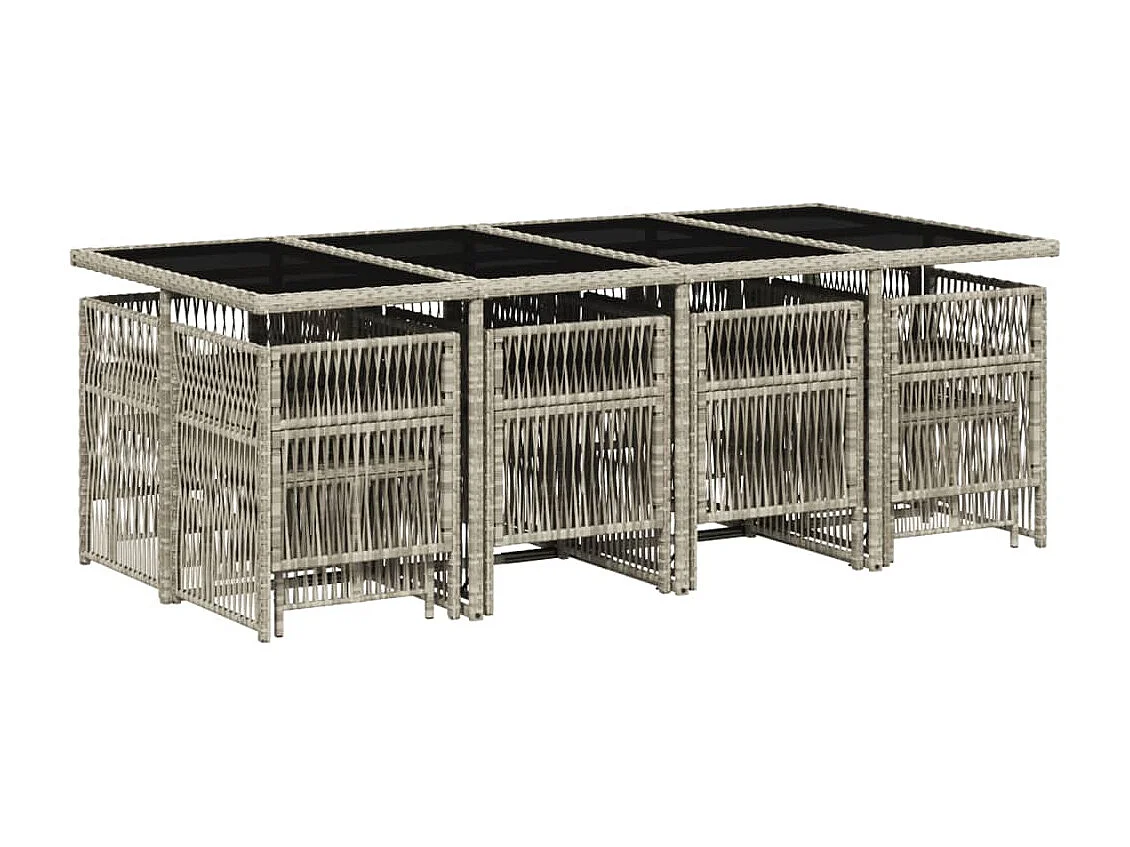 Set da Pranzo da Giardino 13pz con Cuscini Grigio in Polyrattan