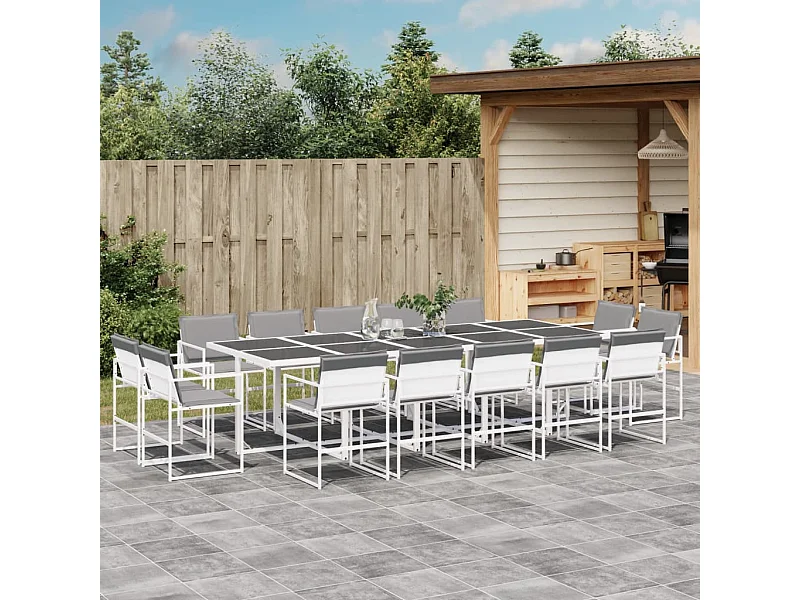 Ensemble à manger de jardin avec coussins 15pcs blanc textilène