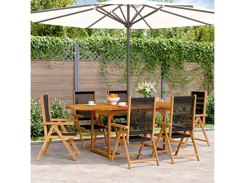 Set de comedor jardín 7 pzas polipropileno madera maciza negro