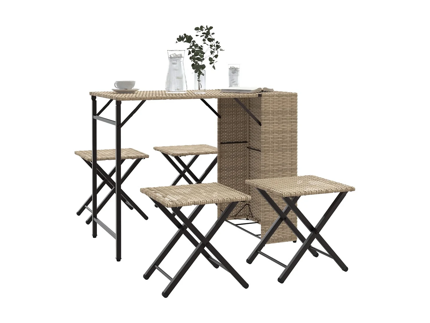 Set da Pranzo da Giardino Pieghevole 5pz Beige in Polyrattan