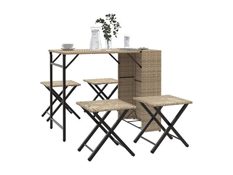 Juego de comedor de jardín plegable 5 piezas ratán PE beige