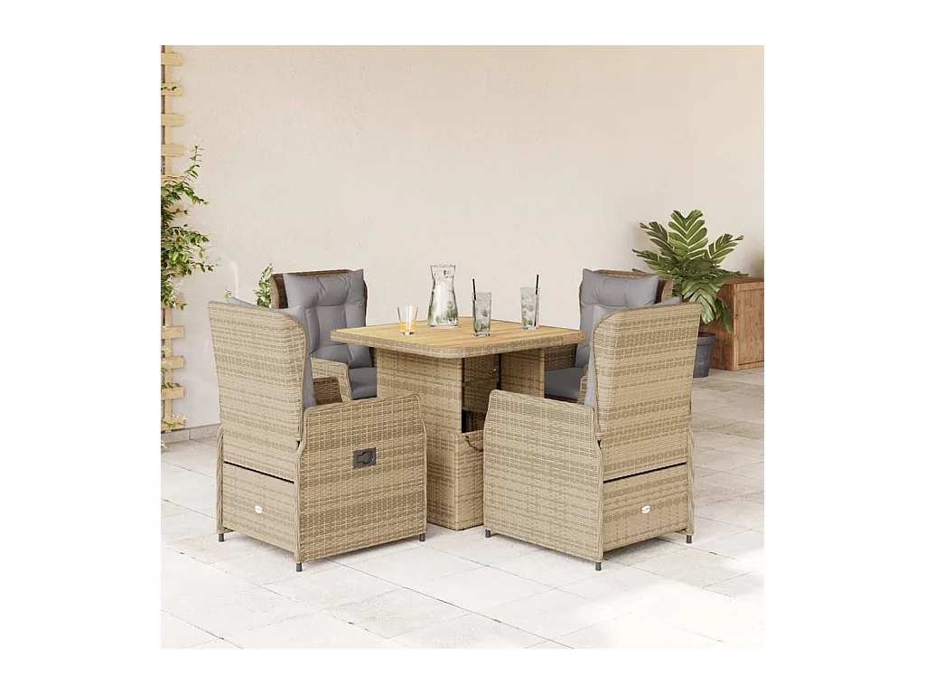 Ensemble à manger de jardin avec coussins 5pcs Beige poly rotin