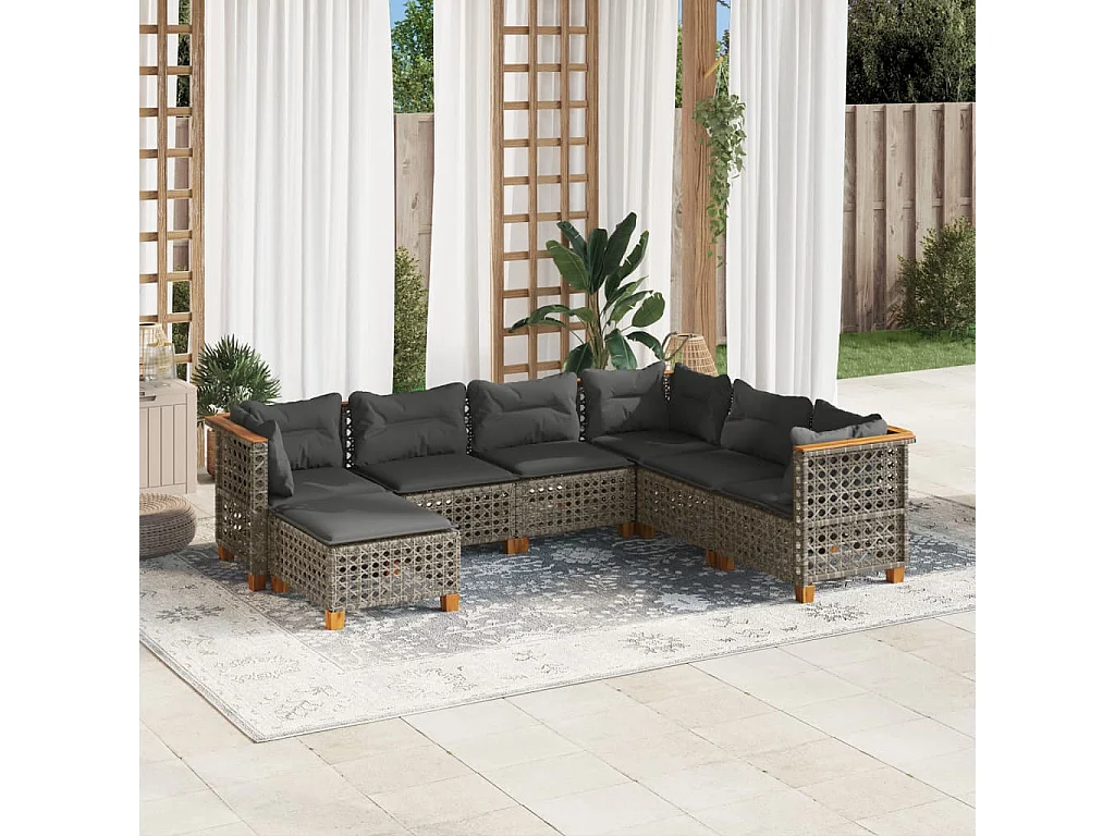 7-tlg. Garten-Sofagarnitur mit Kissen Grau Poly Rattan