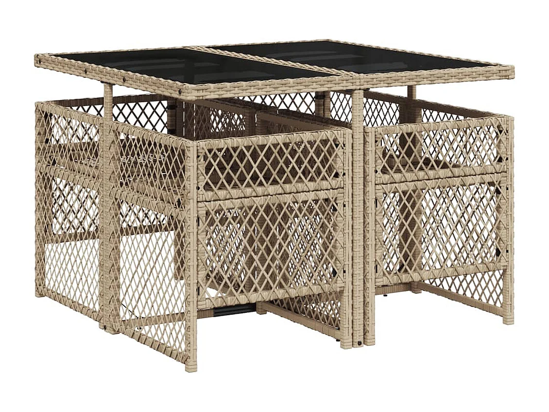Set da Pranzo da Giardino 5 pz con Cuscini Beige in Polyrattan