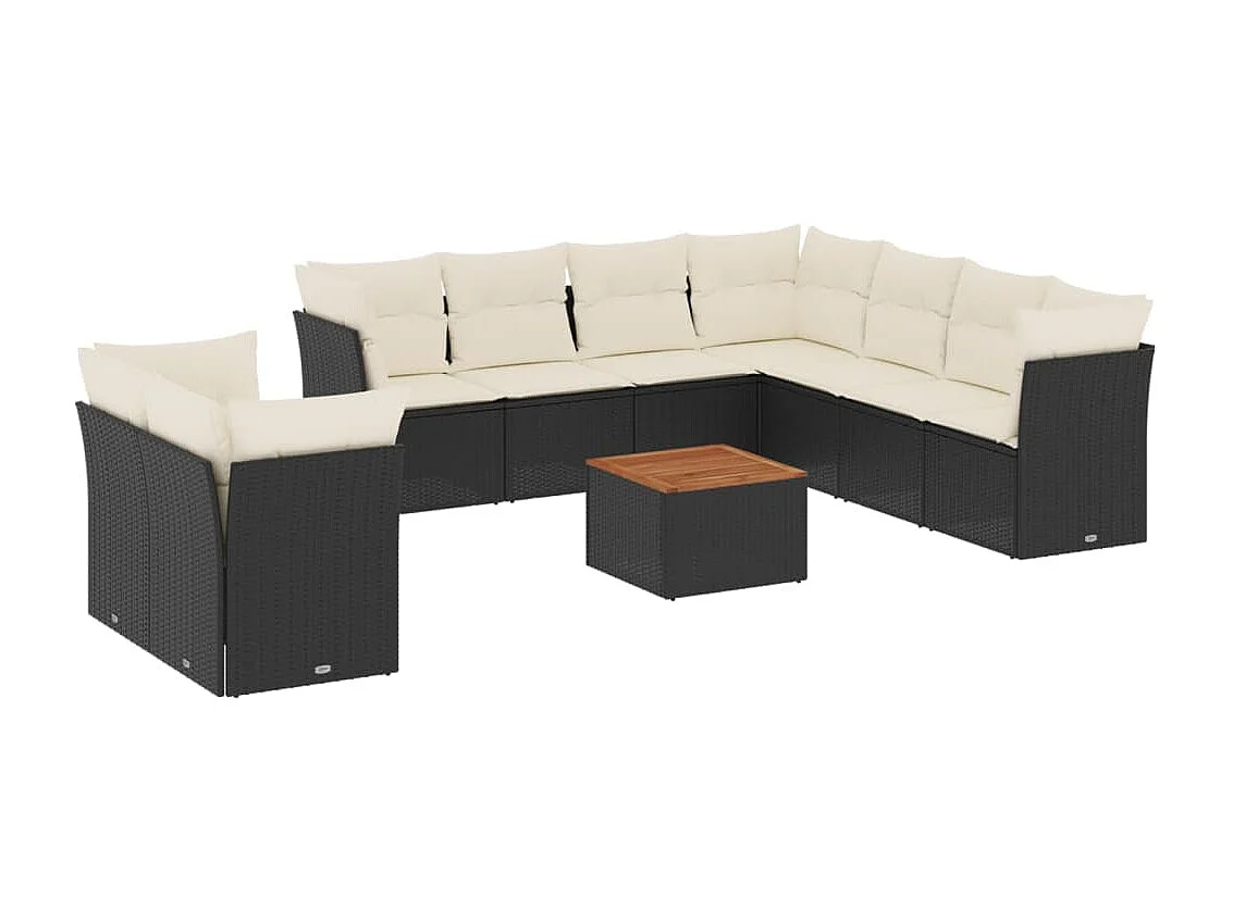 10-delige Loungeset met kussens poly rattan zwart