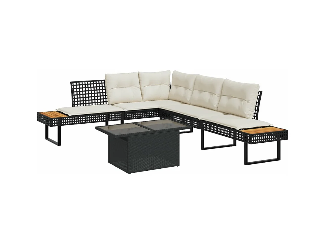 Salon de jardin avec coussins 2pcs noir résine tressée et verre